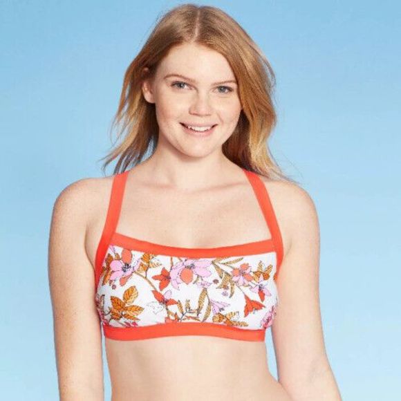 Juniors' Xhilaration Square Neck Bralette Bikini Top Floral Print X-Large, 1020 - Picture 1 of 8